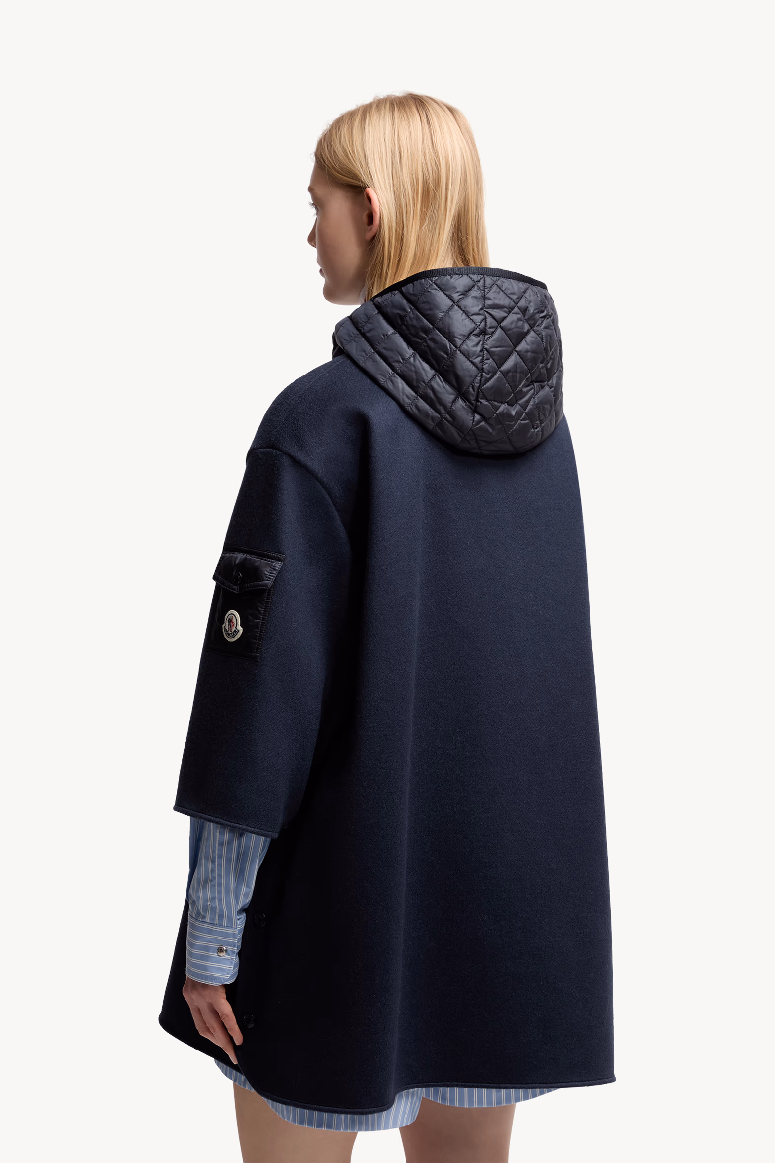 Wool Hooded Zip-Up Cape Women Dark Blue Moncler 5